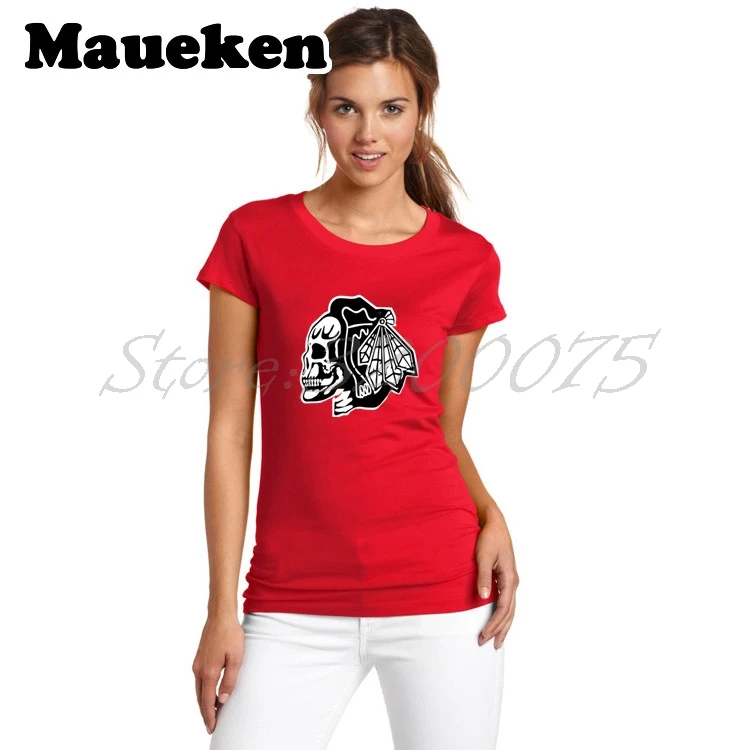 Женская модная футболка с черепом в Chicago Blackhawks женская коротким рукавом для