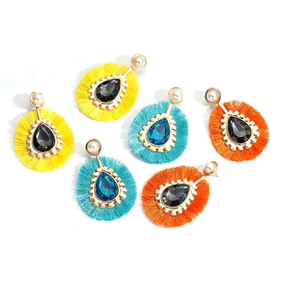 

New Ethnic Bohemian Tassel Earrings for Women Pearls Zircon Long Rope Fringes Oval Drop Dangle Earrings Statement Party Jewelry