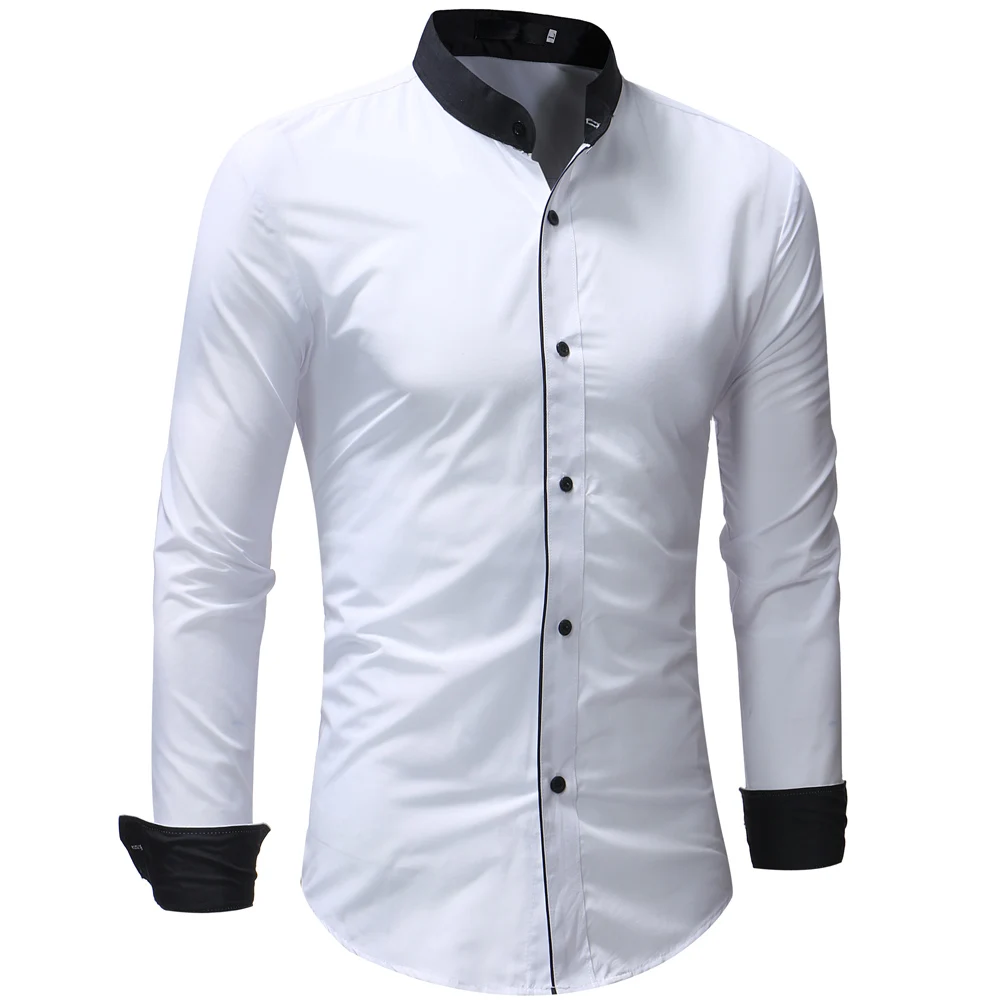Chemise Homme 2018 Осенняя новая брендовая Однотонная рубашка стоячий воротник Мужская