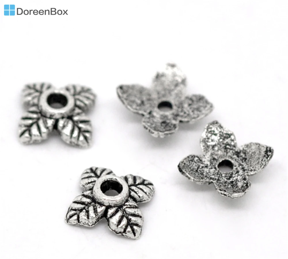 Doreen Box Милые 350 шт Украшенные 4 лепестками листья бусины концевые колпачки 6*6 мм