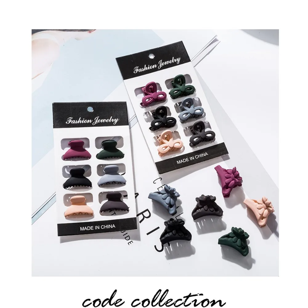 

6pcs/set Cute Mini Lattice Acrylic Hair Clip For Women Girl Child 6 Color Geometry Bowknot Crab Wedding Hair Jewerly Accessories