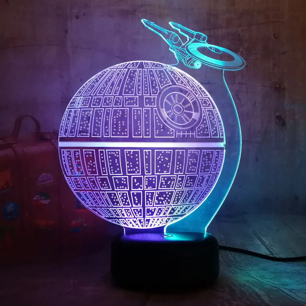 Стиль Звездные войны, Звезда смерти блеск 3D светодиодный RGB 7 смешанный двойной изменение цвета Ночник светильник Рождественский подарок домашний декор Детская игрушка