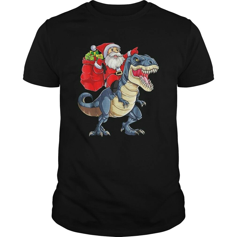 

Santa Claus Ridings T-Rex Dinosaveur Christmas Funny Tshirt Men's Cool Casual Clothing