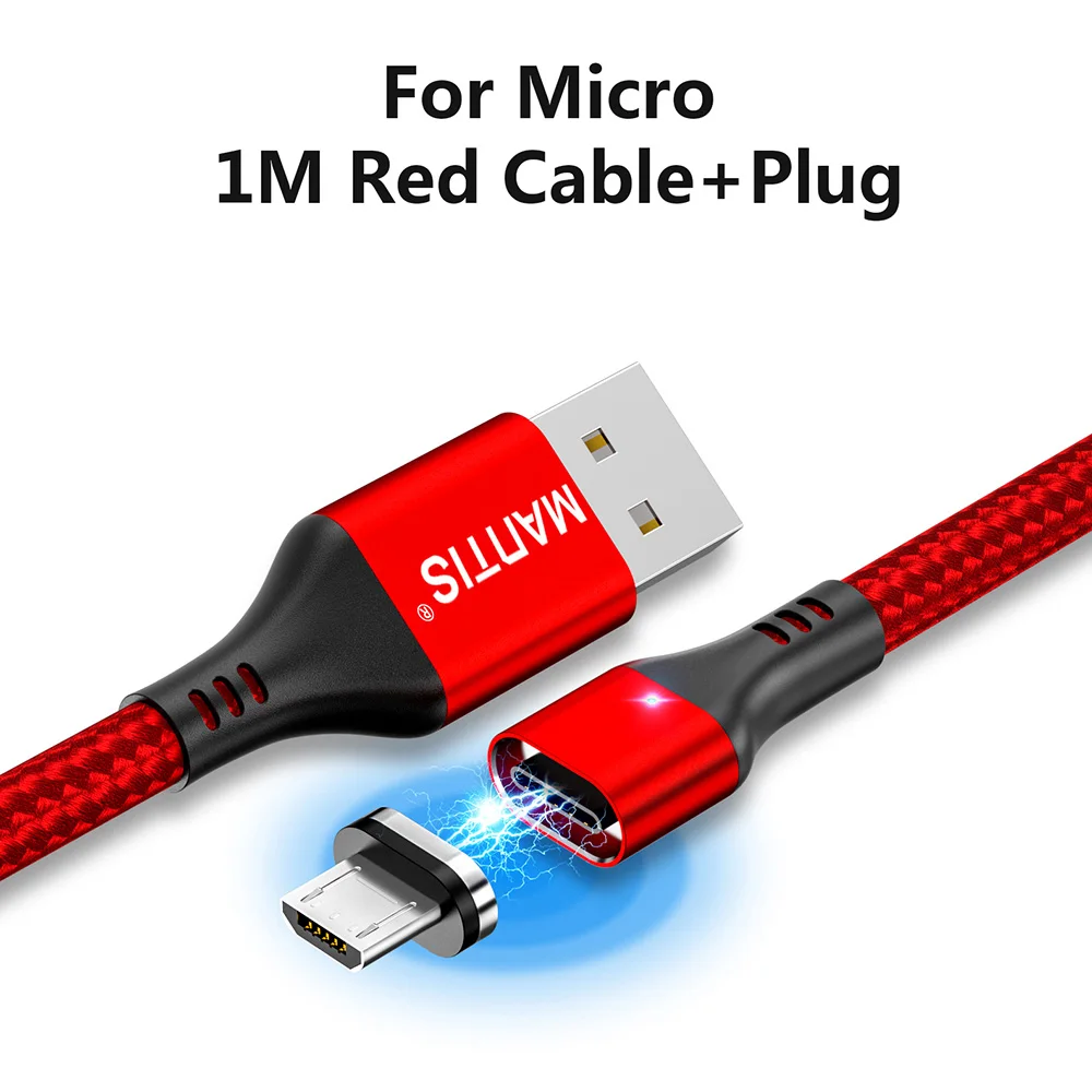 Red for Micro Магнитный зарядный Micro USB кабель MANTIS для iPhone samsung 3 в 1, кабель type C, 3 А, кабель для быстрой зарядки и передачи данных, магнитный шнур, зарядное устройство - Цвет: Red for Micro