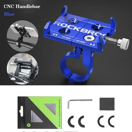 Blue Phone Holder ROCKBROS, велосипедный держатель для телефона, подставка для велосипеда, руль для велосипеда, регулируемый держатель для телефона, кронштейн, универсальные аксессуары для велосипеда - Цвет: Blue Phone Holder