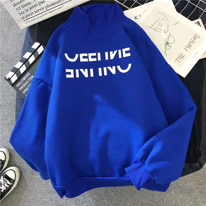 Женские толстовки с капюшоном из вельвета Harajuku Ulzzang, водолазка с длинным рукавом для отдыха, Женский пуловер с буквенным принтом, женские свитшоты - Цвет: 9011 blue