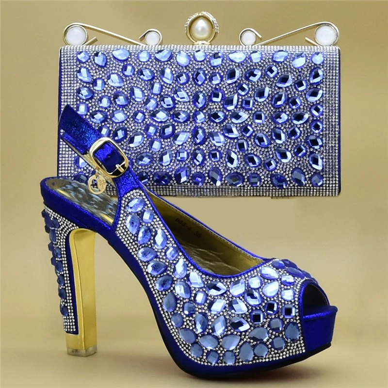 New Italian Designer Shoes and Bags Matching Set Decorated with Rhinestone Ladies Shoes and Bag Set for Party in Women