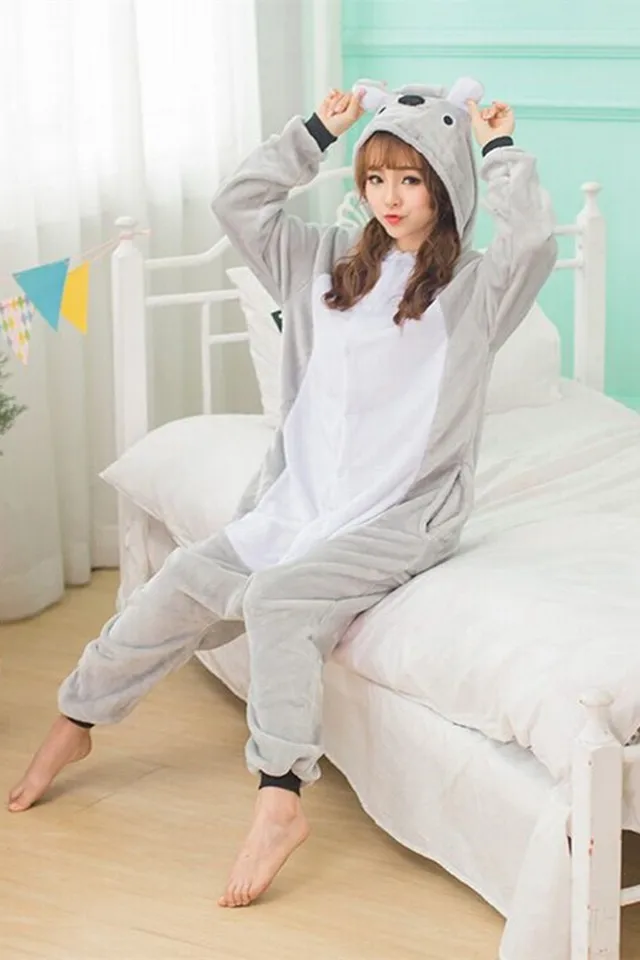 FlannelWarm Gray Grey Koala Animal Onesie for Adult Sleepwear Halloween Christmas Pajamas Hooded Pyjamas | Тематическая одежда и