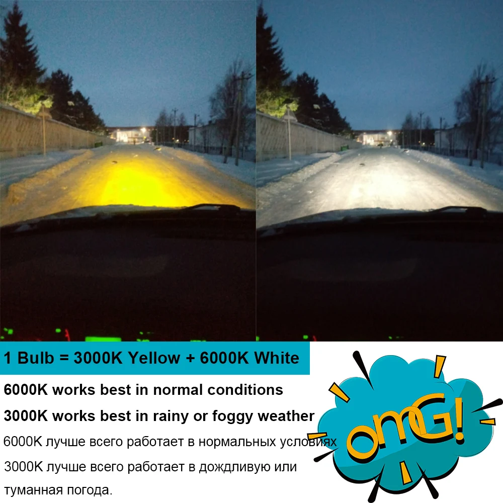 Светодиодная лампа YHKOMS H7 3000K 6000K для автомобильных фар H4 H8 H11 H1 H3 9005 9006 880 H27