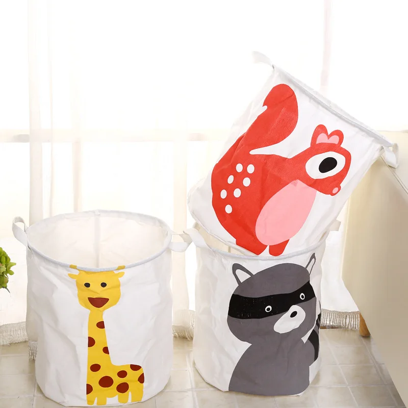 

Fashion Cute Animals Bear Owl Lion Giraffe Home Foldable Waterproof Dirty Clothes High Capacity Storage Laundry Basket Barrel JW
