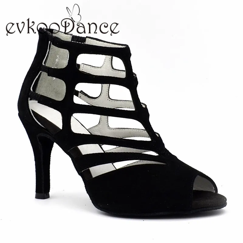 Zapatos De Baile/черные ботинки высокого качества из натурального нубука, размеры 4-9,5 женские туфли для латиноамериканских танцев на каблуке 8,5 см, NL180