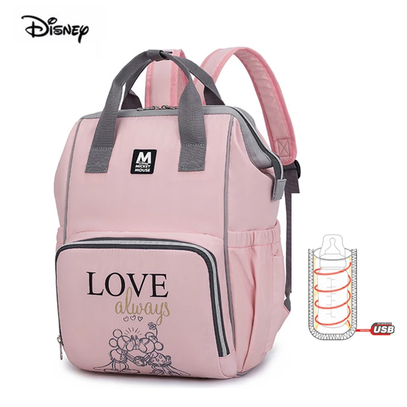 Pink Disney, сумка для мамы, женская, многофункциональная, подгузник, детская, USB, бутылка, изоляция, сумка для беременных, большая емкость, рюкзак для подгузников, красный - Цвет: Pink