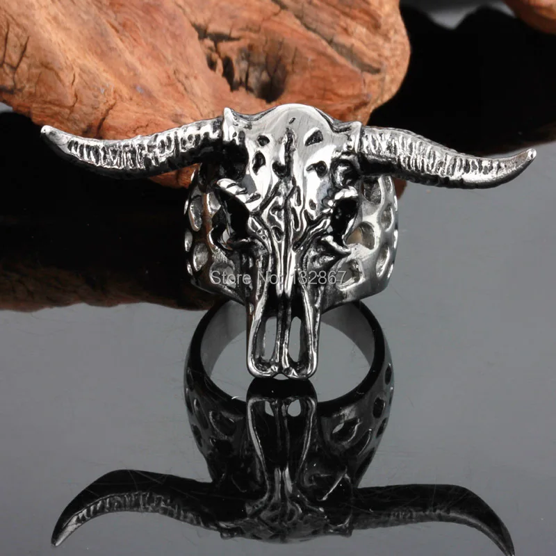 Сильный Для Мужчин's носорог глава Нержавеющая сталь серебристый Черный