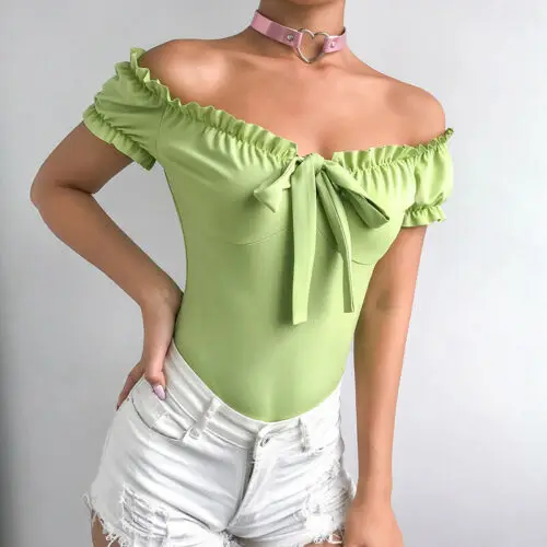 Женские гимнастический костюм с открытыми плечами Bodycon летний пикантный