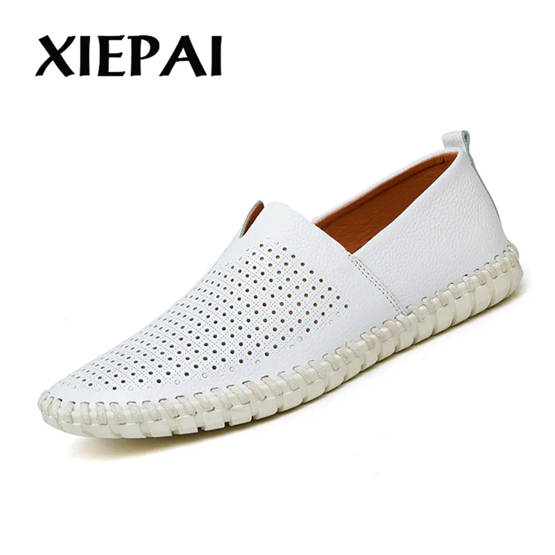 2019 Hollow Style Men Leather Loafers Summer Moccasins Big Size 38-47 Hot Sale Man Breathable Light Shoes | Обувь