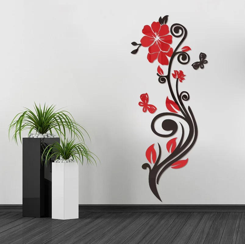 Роза цветок ротанга акриловый зеркальный декоративный стикер 3D художественный