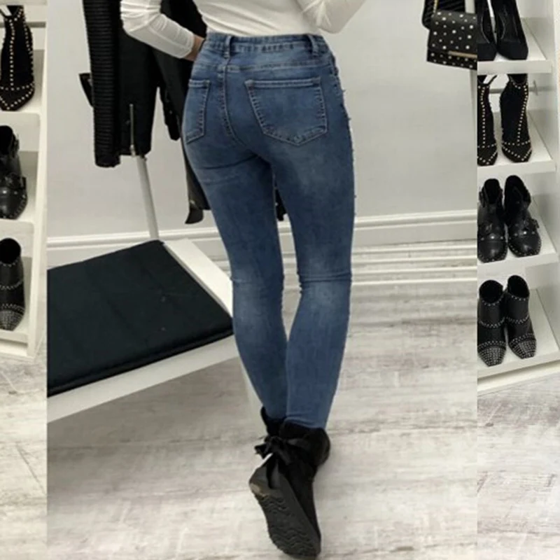 Женские брюки карандаш из денима с высокой талией и вышивкой|skinny denim pants|skinny denimdenim