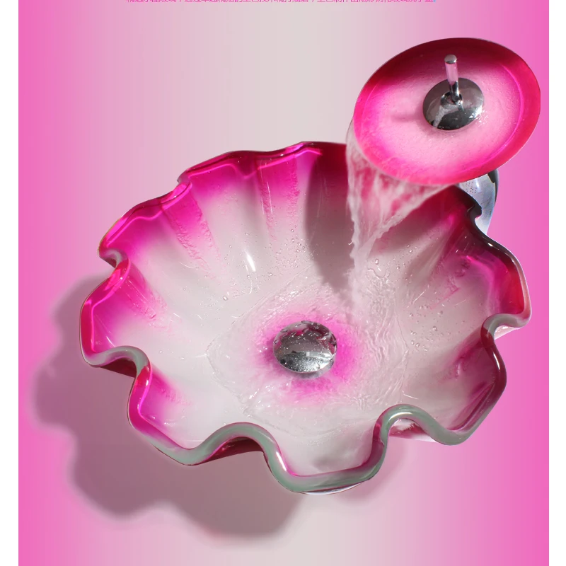 Креативная раковина из розового стекла в форме цветка закаленного для ванной