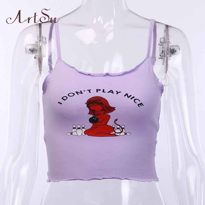 ArtSu Devil Angel, женский короткий топ без рукавов, Boho, топ на тонких бретелях, синие летние топы, уличная одежда ASVE20520