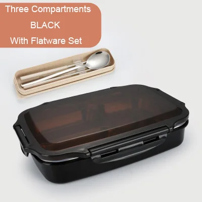 Black 3 Flatware GLANYOMI 304 Ланч-бокс из нержавеющей стали с отделениями, бэнто-бокс для детей, школьников, пикников, контейнер для еды - Цвет: Black 3 Flatware