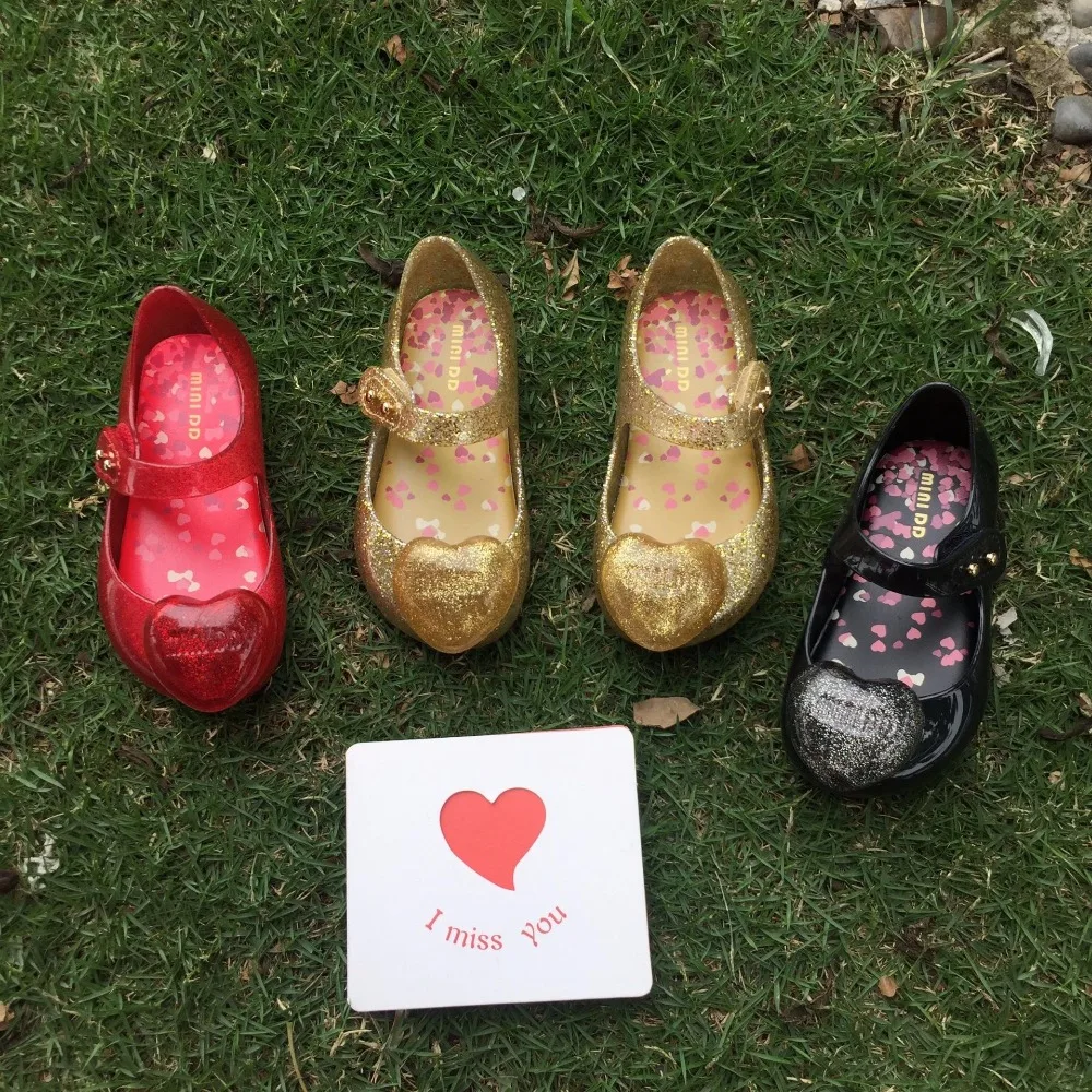 Mini Melissa/2018 г. Новые Цветные гелевые туфли принцессы с сердечками мягкие детские