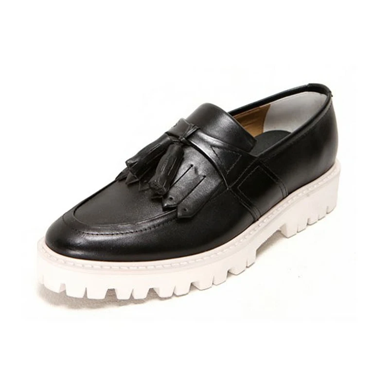 Brand New Retro Mens Genuine Leather Round Toe Tassel Shoes Business Man Fringe Thick Heel Oxfords Heighten | Обувь