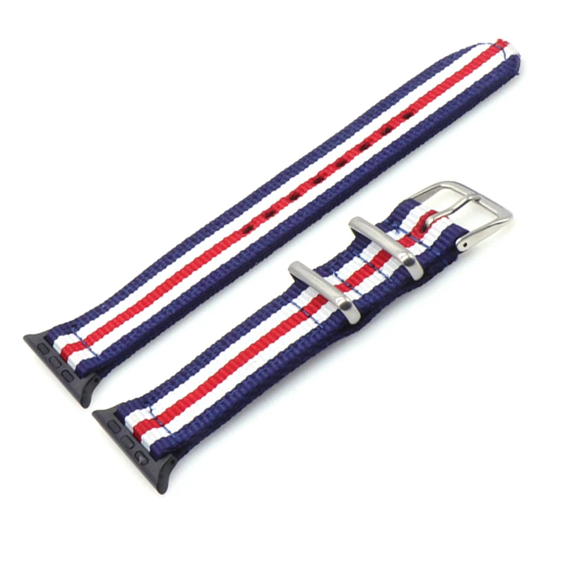 2blue 2white 1red B Нейлоновый ремешок Nato для часов iWatch 4 3 2 1 для Apple Watch 38 мм 40 мм ремешок 42 мм 44 мм Радужный браслет на запястье - Цвет ремешка: 2blue 2white 1red B