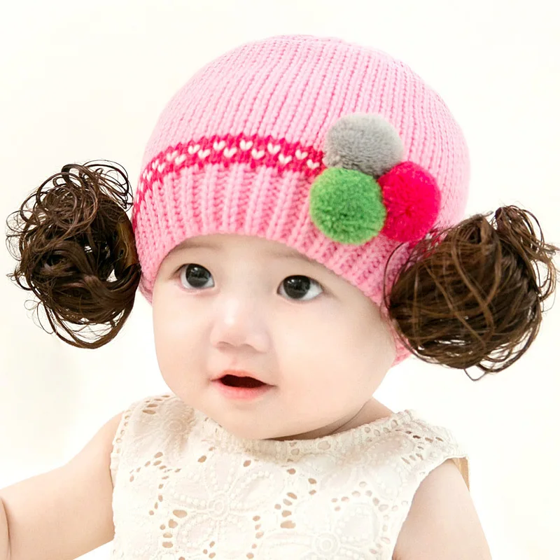 2018 Winter New Baby Girl Hair Accessories Knit Color Balls with Rapunzel Wig Cap Newborn Cute Comfortable Warm Hat | Детская одежда и