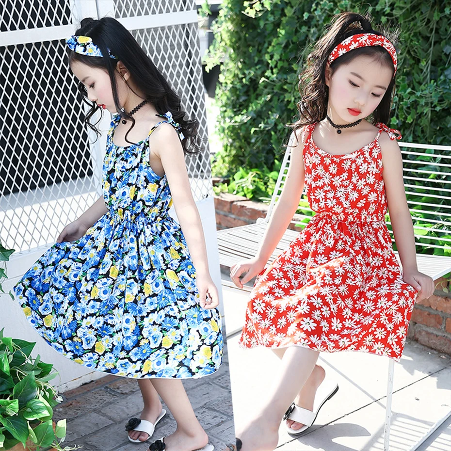 Aixinghao Girls Beach Dress Summer Sundress For Party Clothes Floral Chiffon Teen Clothing Kids 6 8 10 12 14 Year | Детская одежда и