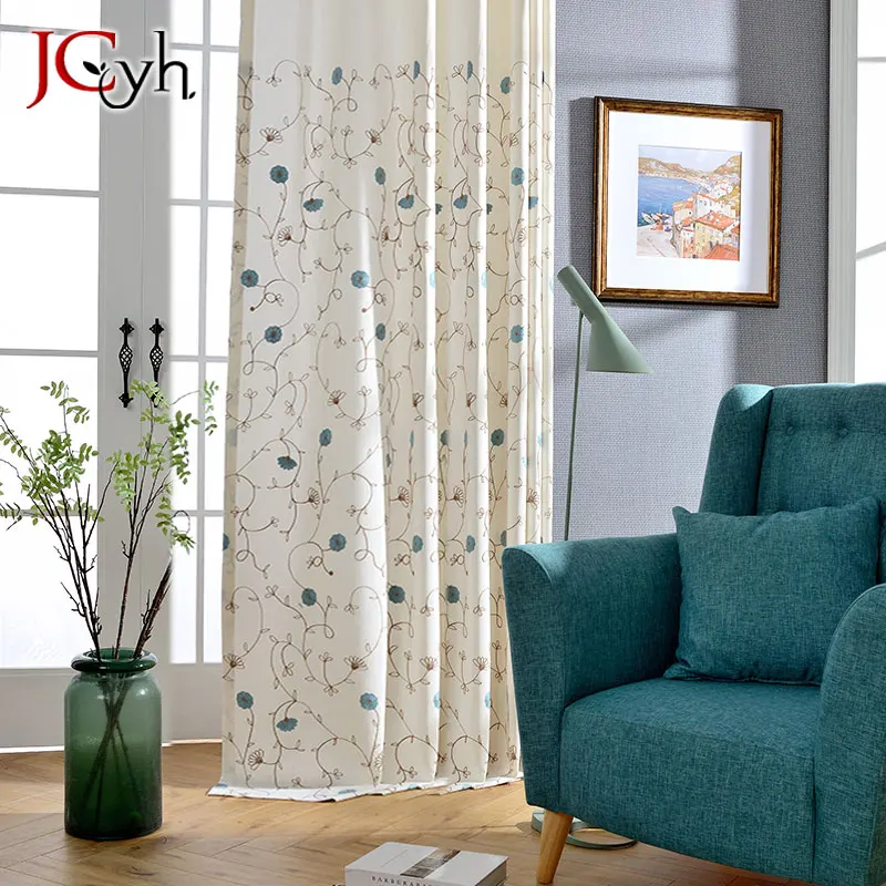 

Japanese Style Embroidered Vine White Curtains For Livingroom Pastoral Folral Cotton Curtains Rideaux Salon Gordijnen Cortinas