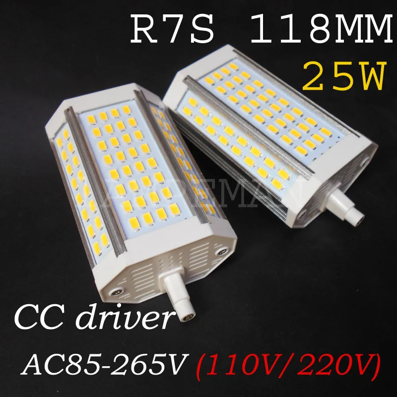 DHL ups fedex ems доставка Высокая мощность 25 Вт 118 мм светодиодный светильник R7S без вентилятора 64 шт. 5630 SMD J118 R7s лампа AC85-265V