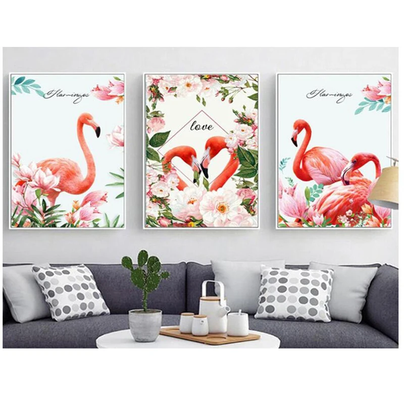 

mazayka mosaic Embroidery 5d diy Diamond Painting Triptych Flamingo Scenery Picture Of Rhinestones Full Square Cross Stitch Z425