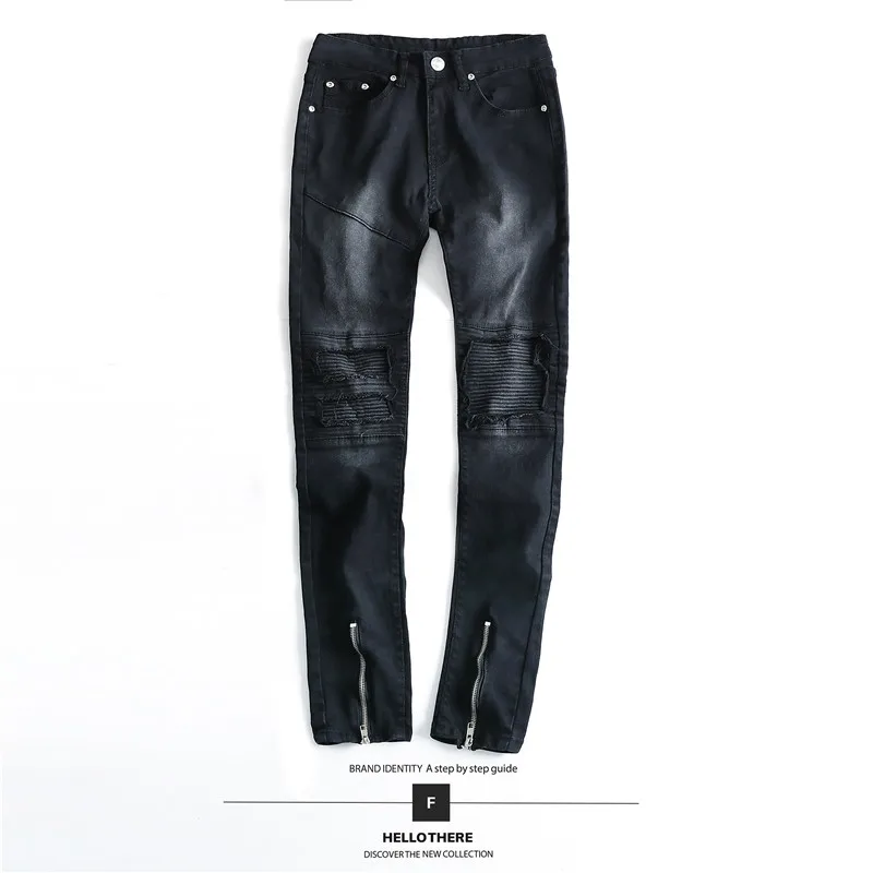 Reppunk Новинка 2017 года High Street Для мужчин Стиль колени лоскутное Байкер Джинсы для