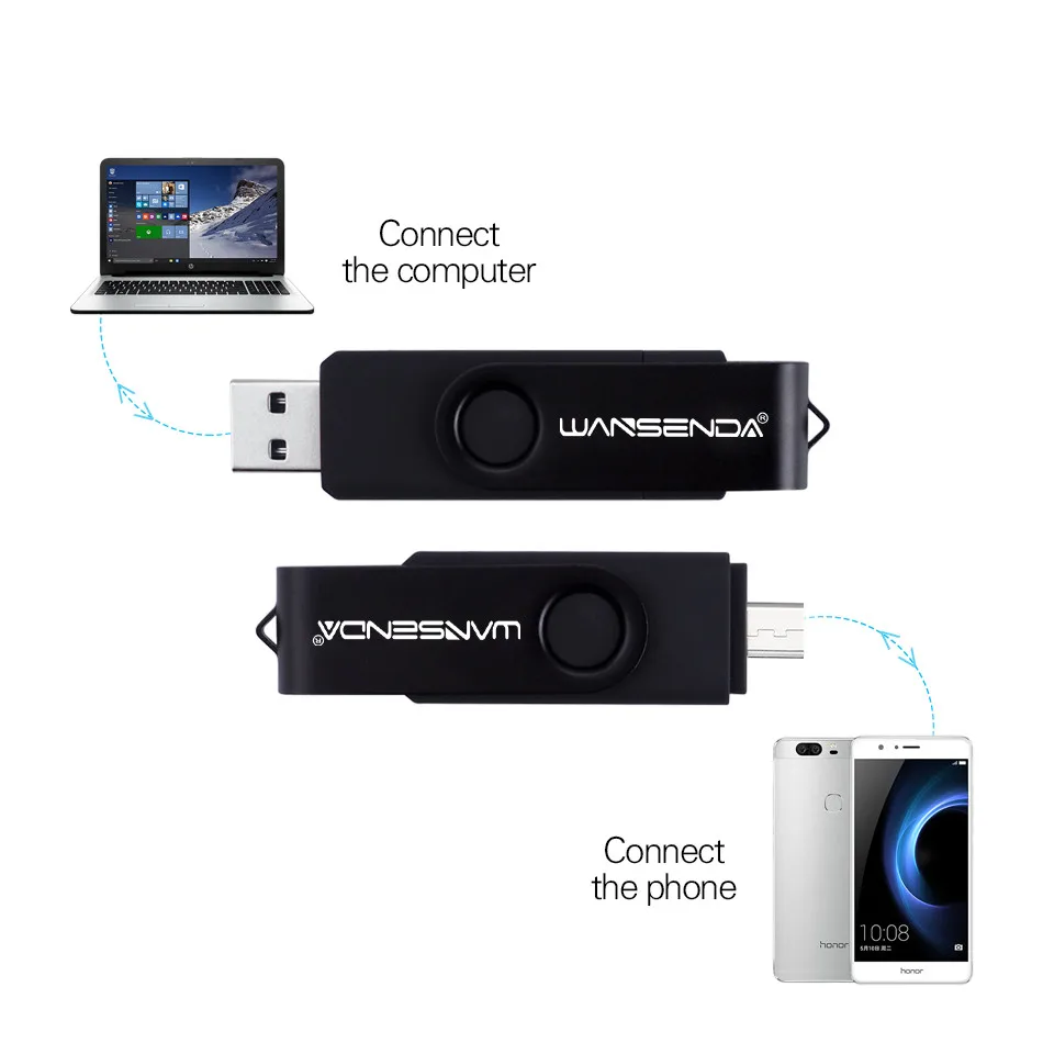 USB флеш-накопитель WANSENDA 2,0 OTG для телефонов на Android, флеш-накопитель 64 ГБ, 32 ГБ, 16 ГБ, 8 ГБ, 4 Гб, флешка, флеш-накопитель