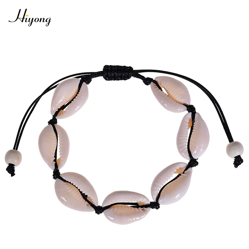 HIYONG натуральный Каури в виде ракушки браслет ручной работы Регулируемый Boho ракушка браслет/ножной браслет пляжные украшения Подарки для женщин девочек - Окраска металла: Shell Bracelet 8