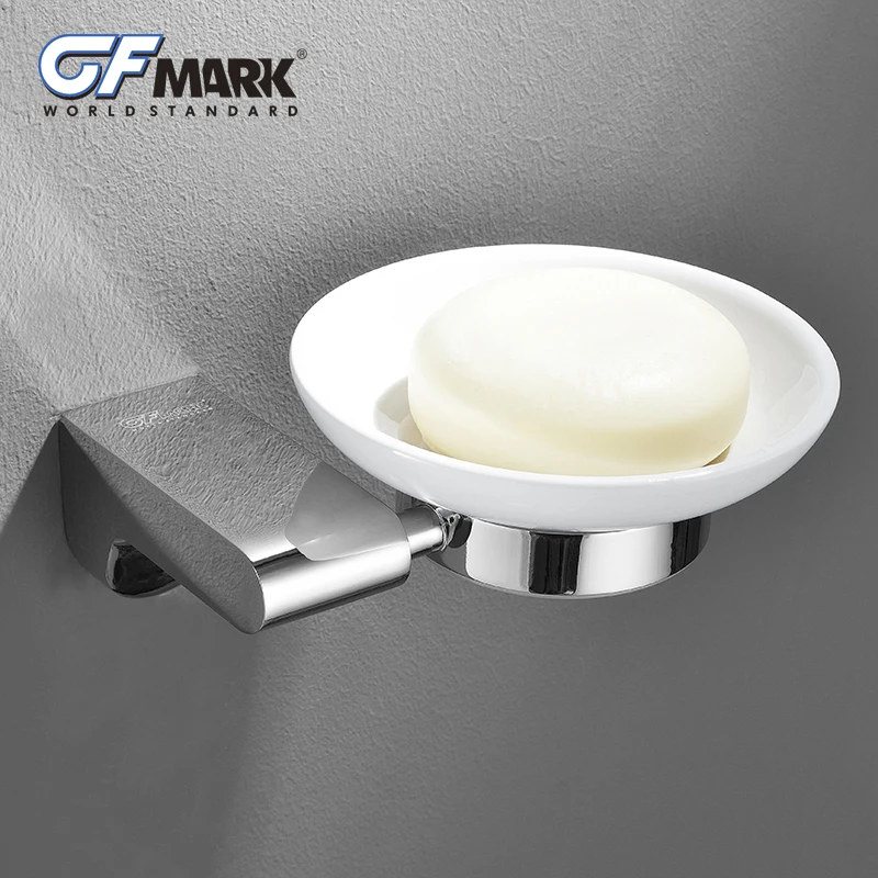 

GFmark Chrome Soap Holder With Ceramic Plate Bathroom Hardware WC Accessories Wall Mount Soapbox Soap Dish Box Case Jabonera