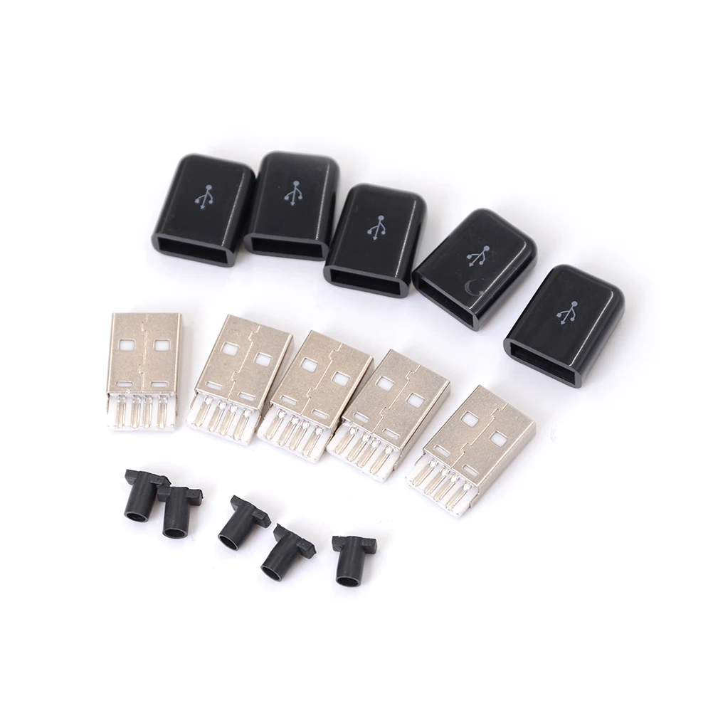 5X Тип штепсельную вилку 4 pin типа папа адаптер USB 2 0 разъем припоя Черный квадрат