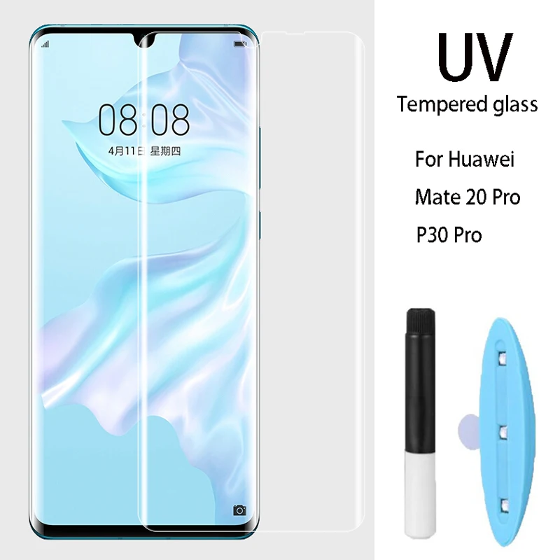 9D УФ Клей закаленное стекло полное покрытие для Huawei P30 Pro P20 Lite защита экрана Mate 20