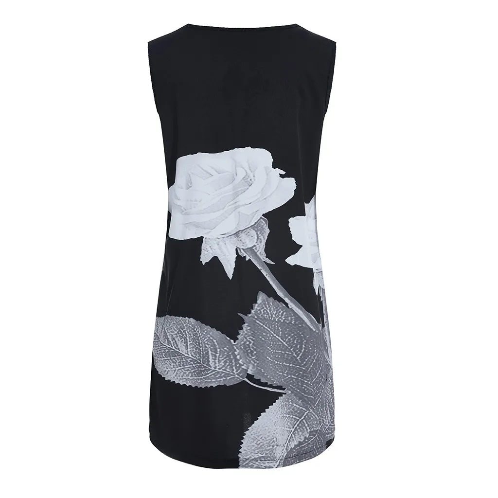 Винтажное женское свободное мини-платье без рукавов с круглым вырезом и принтом