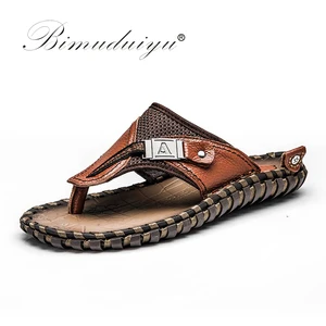 Шлепанцы BIMUDUIYU мужские из натуральной бычьей кожи, пляжные сандалии, ручная работа, летняя обувь