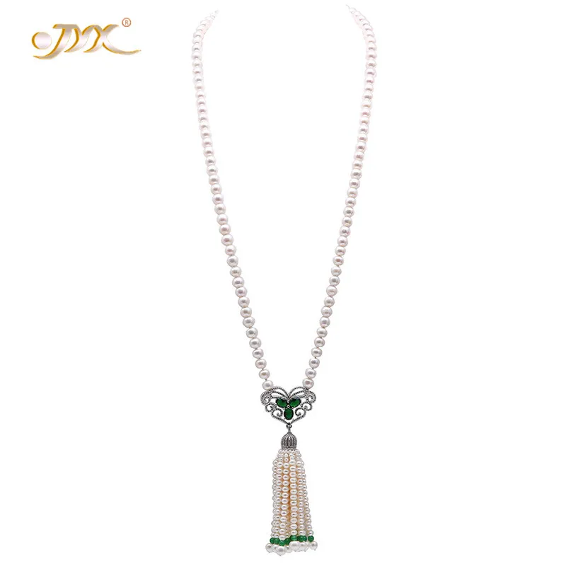 

JYX 2019 New Pearl Necklace Graceful 8-8.5mm White Freshwater Pearl Long Necklace with Exquisite Tassel for Women Bride Wedding