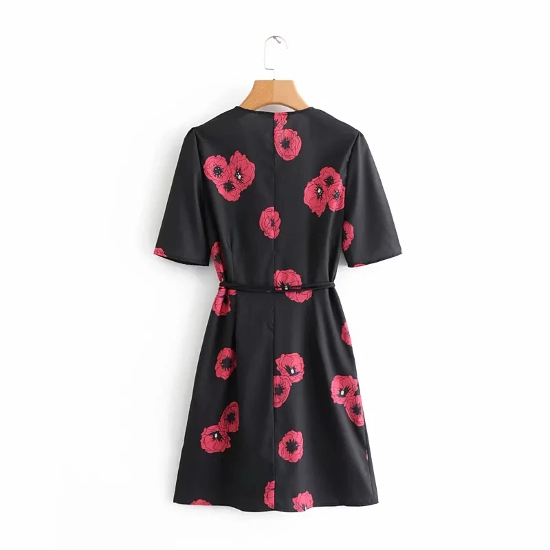 Женское платье с коротким рукавом элегантное красное пляжное цветочным принтом