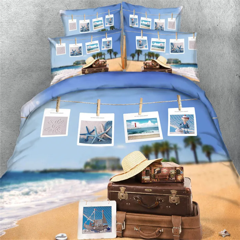 Бесплатная доставка 3d пляжная оболочка набор постельного белья 1 пододеяльник и 2