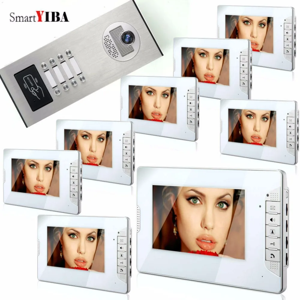 Smartyiba 7 Inch Home 8Pcs Monitoren Kleur Video Deurtelefoon Video Intercom Kits Appartement Deurtelefoon Deurbel Ir Camera