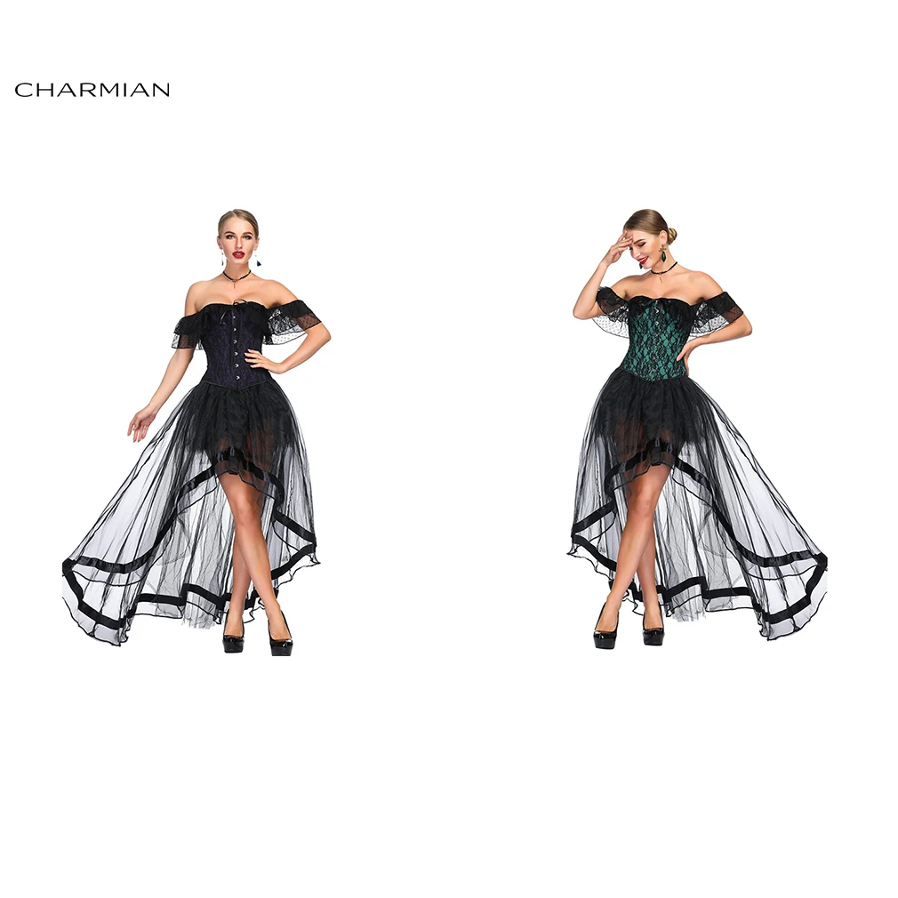 Женский атласный корсет Charmian готический зеленый и фиолетовый с открытыми