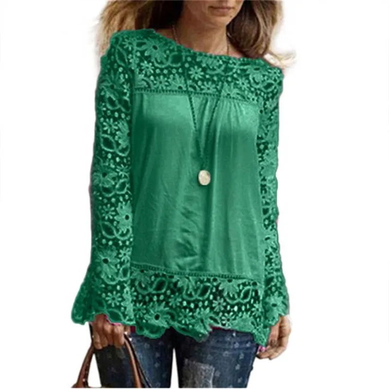 Осенние женские рубашки с длинным рукавом повседневная кружевная блузка