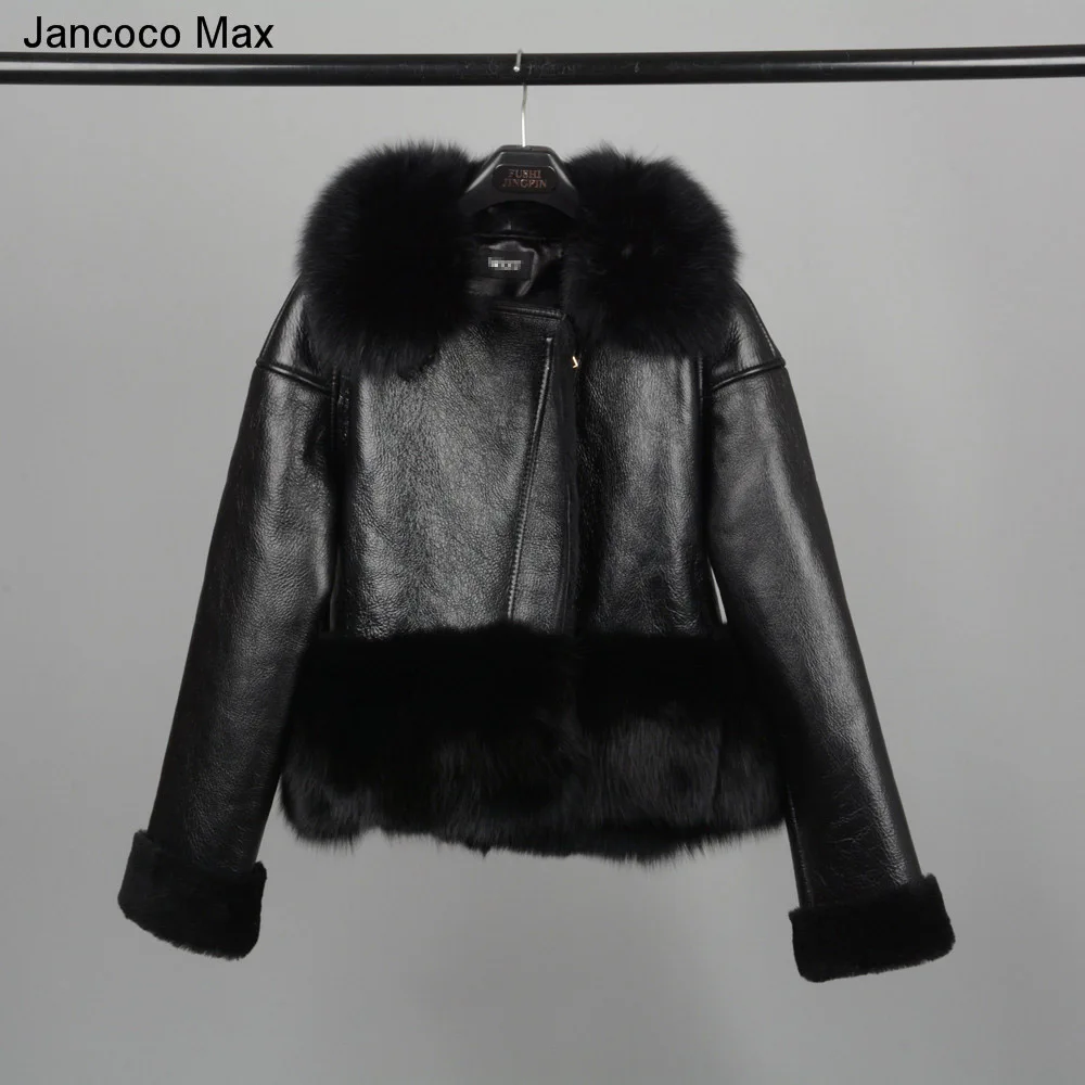 Jancoco Max Новое поступление Женская куртка из натуральной овечьей кожи пальто с воротником из лисьего меха Подкладка из натурального меха модное пальто S7165