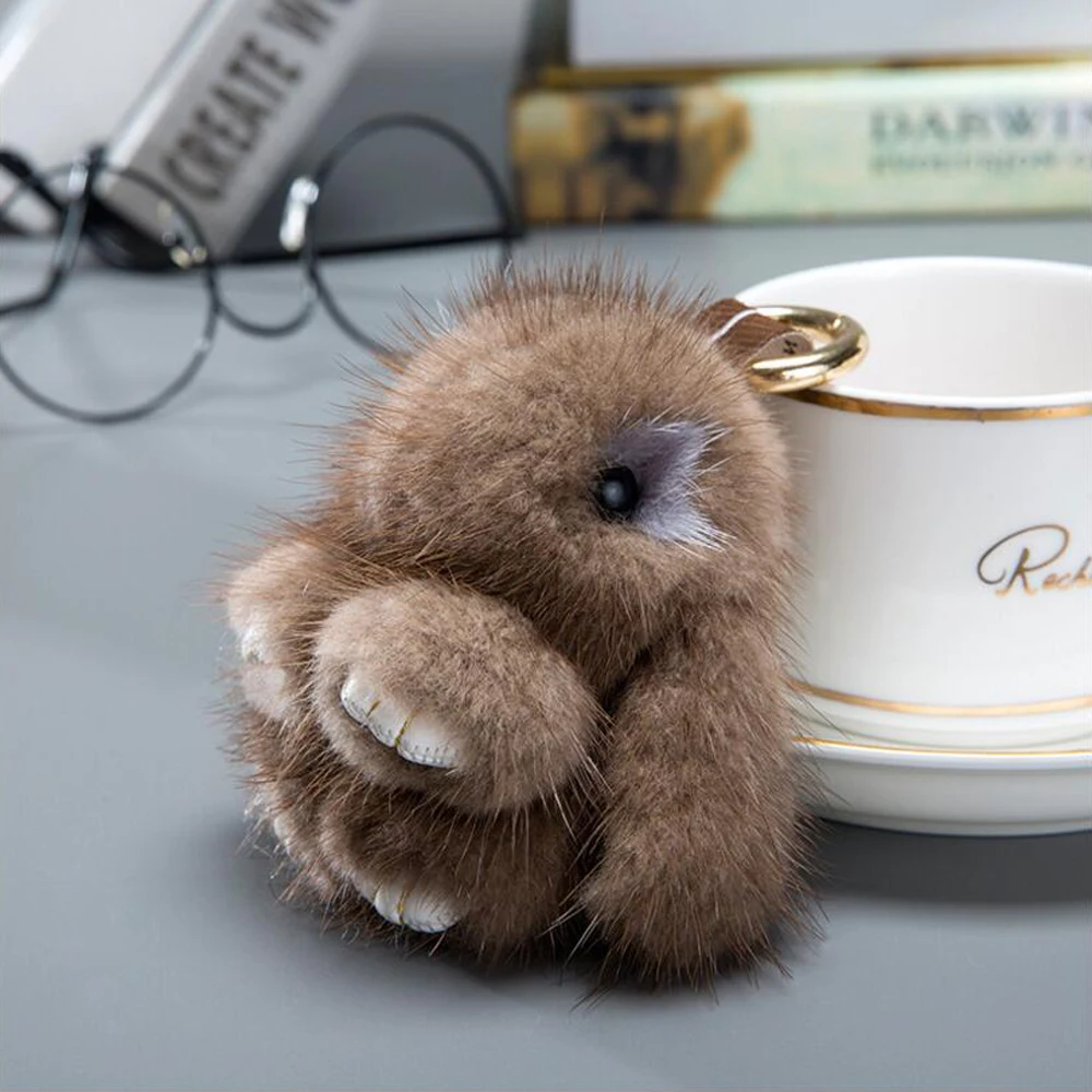 Мини кролик брелок для ключей настоящий норковый мех верхняя одежда девочек 8 см