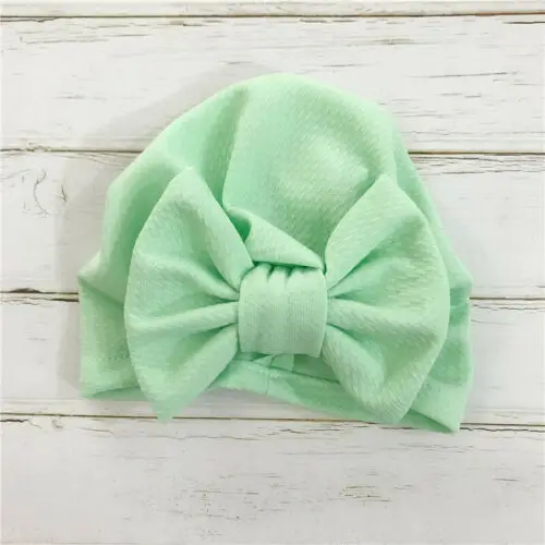 Newborn Baby Soft Solid Color Hats Toddler Cotton Beanie Boys Girls Bow Knot Caps