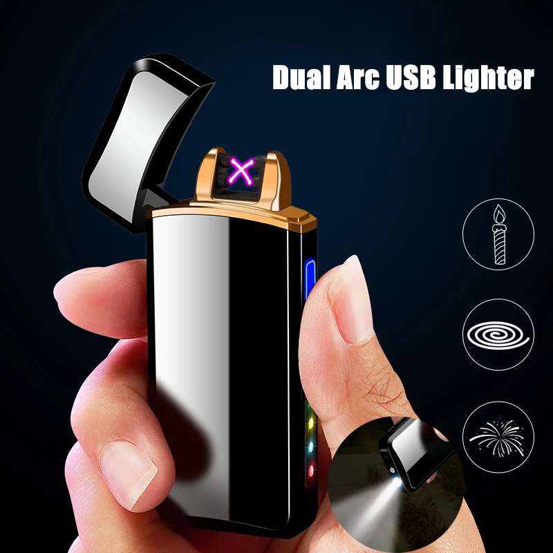 Светодиодный светильник электронная USB Зажигалка Ветрозащитная беспламенная двойная дуга сигаретный светильник er модные гаджеты аксессуары для курения плазменный светильник